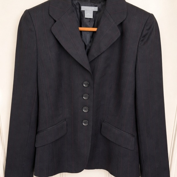 Ann Taylor Jackets & Blazers - Ann Taylor Petites 4P Black Red Pinstripe Virgin Wool 4 Button Blazer